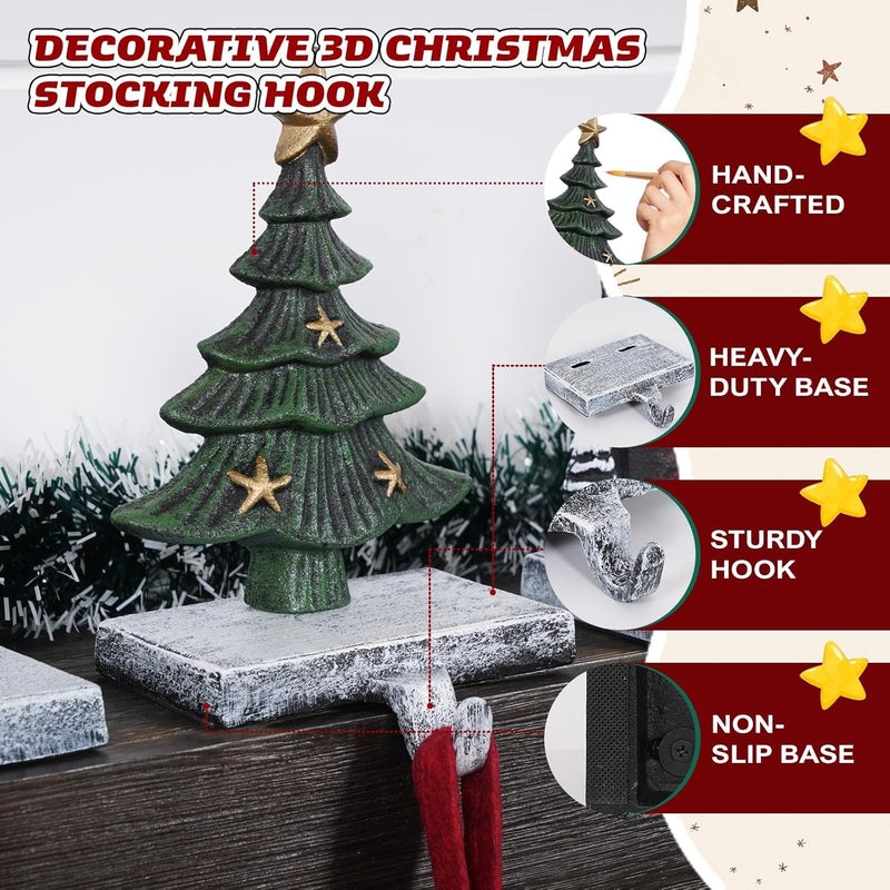 IGOHEALS Stocking Holders for Mantle – 3D Christmas Stocking Holder Heavy Duty Cast Iron Garland Hangers for Mantel with Non-Slip Base | Xmas Decor, Sturdy Fireplaces Hook (Tree and Cottage) - Image 4